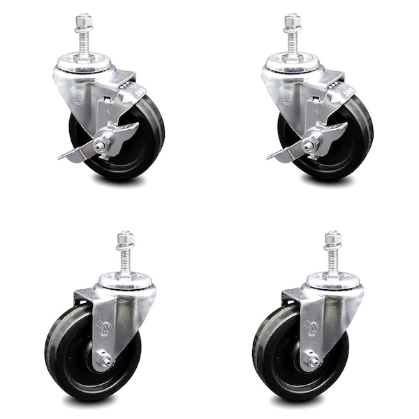 Service Caster 4 Inch Phenolic Wheel Swivel 3/8 Inch Threaded Stem Caster Brakes SCC, 2PK SCC-TS20S414-PHS-381615-2-TLB-2 - main